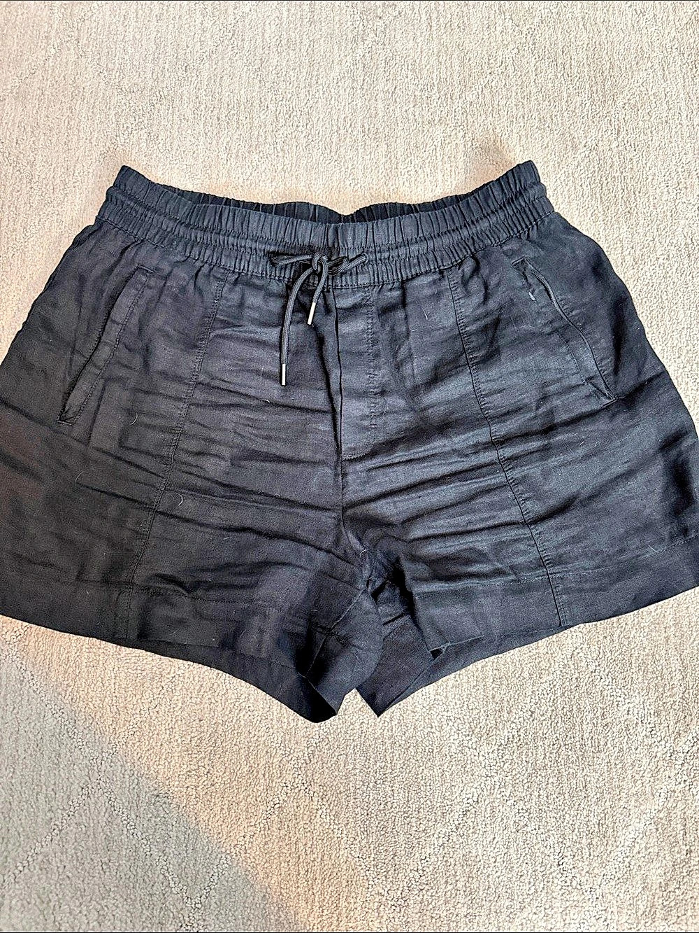Athleta Retreat Linen Mid Rise 4" Short Cargo Shorts Black Large
